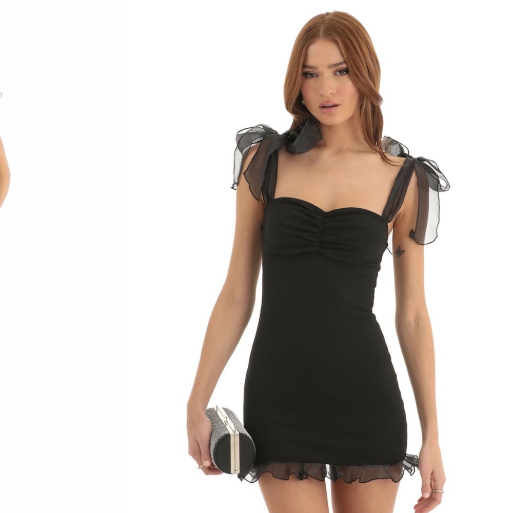 Lucy in the Sky Crepe Ruffle Dress in Black